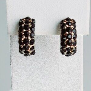 Gold Tone Black Crystal Stud Earrings